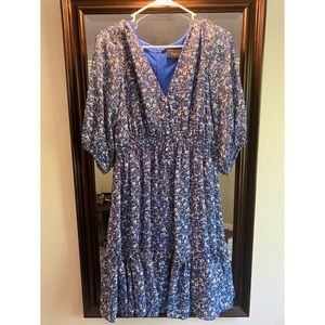 Blue Floral Ruffle Dress